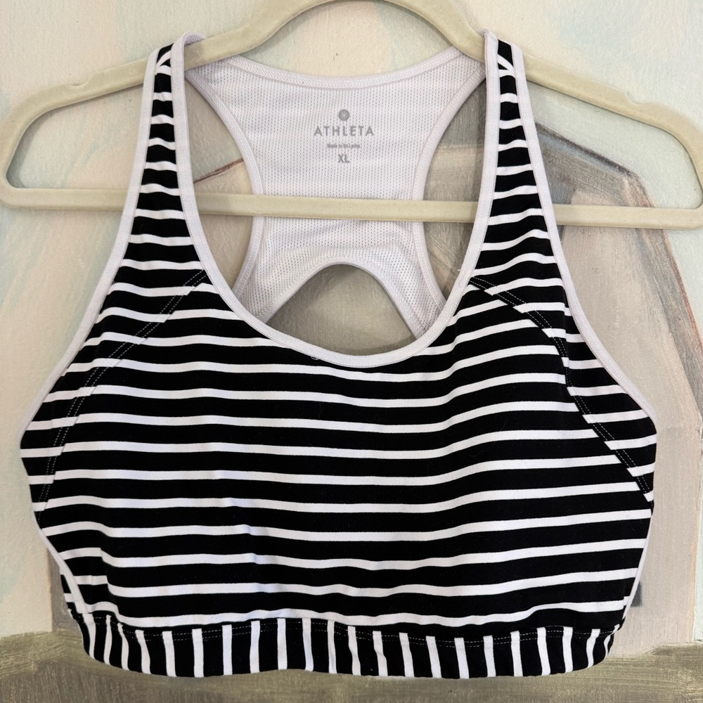 ATHLETA Chaturanga Black and White Striped Sports Bra Size XL